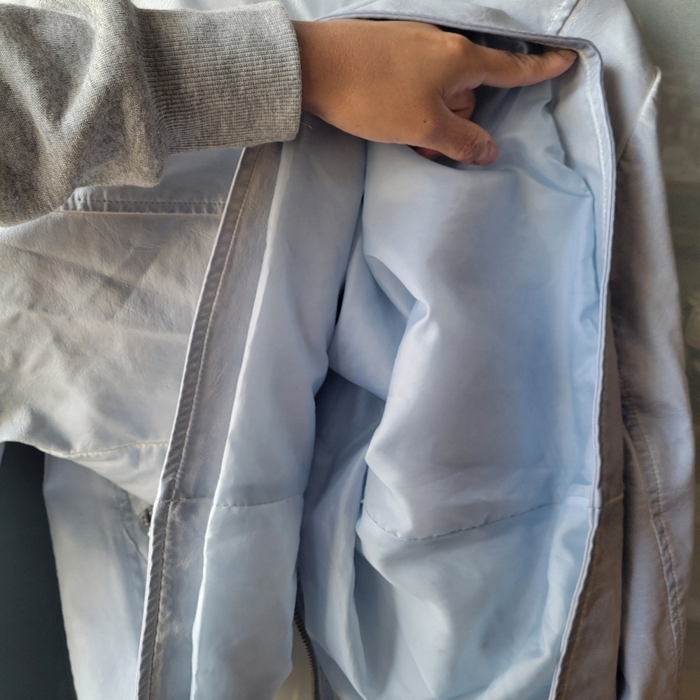Chico's Jacket 3 Light Blue Faux Leather Zip Cafe Racer Motorcycle Biker Women 3 - Picture 11 of 12